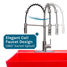 Cargar imagen en el visor de la galería, Tehila Standard Freestanding Red Utility Sink with Stainless Steel Finish High-Arc Coil Pull-Down Faucet