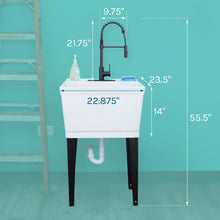 Carregar imagem no visualizador da galeria, Tehila Standard Freestanding White Utility Sink with Black Finish High-Arc Coil Pull-Down Faucet
