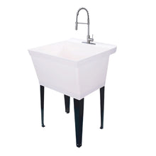 Cargar imagen en el visor de la galería, Tehila Standard Freestanding White Utility Sink with Stainless Steel Finish High-Arc Coil Pull-Down Faucet