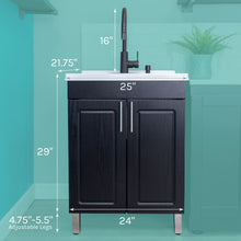 Cargar imagen en el visor de la galería, Tehila Black Vanity Cabinet and White Utility Sink with Black Finish High-Arc Pull-Down Faucet