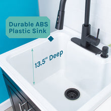 Cargar imagen en el visor de la galería, Tehila Black Vanity Cabinet and White Utility Sink with Black Finish High-Arc Pull-Down Faucet