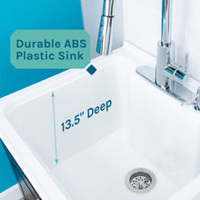 Cargar imagen en el visor de la galería, Tehila Black Vanity Cabinet and White Utility Sink with Chrome Finish High-Arc Pull-Down Faucet