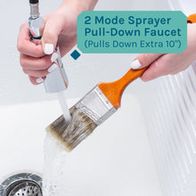 Cargar imagen en el visor de la galería, Tehila Black Vanity Cabinet and White Utility Sink with Chrome Finish High-Arc Pull-Down Faucet