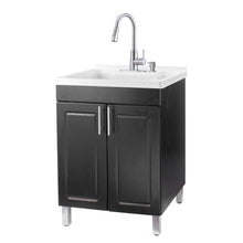 Load image into Gallery viewer, Tehila Black Vanity Cabinet and White Utility Sink with Stainless Steel Finish High-Arc Pull-Down Faucet