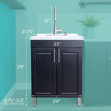 Load image into Gallery viewer, Tehila Black Vanity Cabinet and White Utility Sink with Stainless Steel Finish High-Arc Pull-Down Faucet