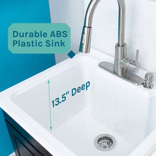 Load image into Gallery viewer, Tehila Black Vanity Cabinet and White Utility Sink with Stainless Steel Finish High-Arc Pull-Down Faucet