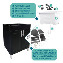 Load image into Gallery viewer, Tehila Black Vanity Cabinet and White Utility Sink with Black Finish Pull-Out Faucet