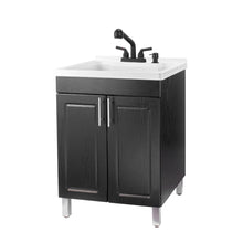 Load image into Gallery viewer, Tehila Black Vanity Cabinet and White Utility Sink with Black Finish Pull-Out Faucet