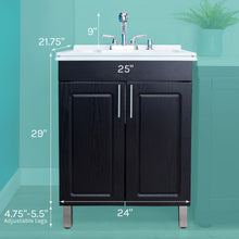 Load image into Gallery viewer, Tehila Black Vanity Cabinet and White Utility Sink with Chrome Finish Pull-Out Faucet
