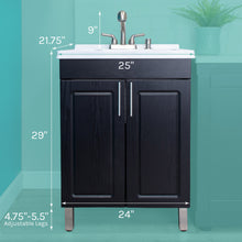 Load image into Gallery viewer, Tehila Black Vanity Cabinet and White Utility Sink with Stainless Steel Finish Pull-Out Faucet