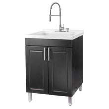 Load image into Gallery viewer, Tehila Black Vanity Cabinet and White Utility Sink with Stainless Steel Finish High-Arc Coil Pull-Down Faucet