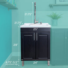 Load image into Gallery viewer, Tehila Black Vanity Cabinet and White Utility Sink with Stainless Steel Finish High-Arc Coil Pull-Down Faucet