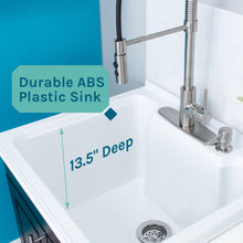 Load image into Gallery viewer, Tehila Black Vanity Cabinet and White Utility Sink with Stainless Steel Finish High-Arc Coil Pull-Down Faucet