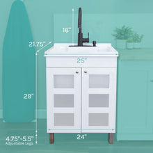 Carregar imagem no visualizador da galeria, Tehila White Vanity Cabinet and White Utility Sink with Black Finish High-Arc Pull-Down Faucet