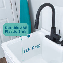Carregar imagem no visualizador da galeria, Tehila White Vanity Cabinet and White Utility Sink with Black Finish High-Arc Pull-Down Faucet