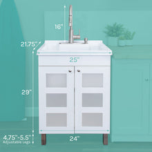 Cargar imagen en el visor de la galería, Tehila White Vanity Cabinet and White Utility Sink with Stainless Steel Finish High-Arc Pull-Down Faucet