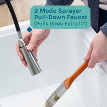 Cargar imagen en el visor de la galería, Tehila White Vanity Cabinet and White Utility Sink with Stainless Steel Finish High-Arc Pull-Down Faucet