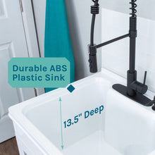 Carregar imagem no visualizador da galeria, Tehila White Vanity Cabinet and White Utility Sink with Black Finish High-Arc Coil Pull-Down Faucet