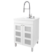 Cargar imagen en el visor de la galería, Tehila White Vanity Cabinet and White Utility Sink with Stainless Steel Finish High-Arc Coil Pull-Down Faucet