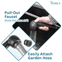 Cargar imagen en el visor de la galería, Tehila Space Saver Freestanding Black Utility Sink with Black Finish Pull-Out Faucet