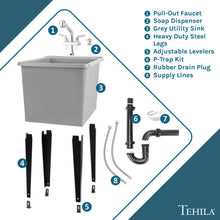 Cargar imagen en el visor de la galería, Tehila Space Saver Freestanding Grey Utility Sink with Chrome Finish Pull-Out Faucet