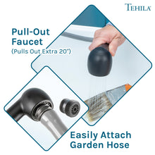 Cargar imagen en el visor de la galería, Tehila Space Saver Freestanding White Utility Sink with Black Finish Pull-Out Faucet