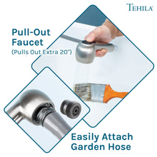 Load image into Gallery viewer, Tehila Space Saver Freestanding White Utility Sink with Stainless Steel Finish Pull-Out Faucet