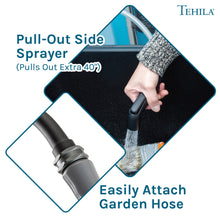 Cargar imagen en el visor de la galería, Tehila Space Saver Freestanding Black Utility Sink with Black Finish Gooseneck Faucet and Side Sprayer