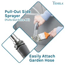 Load image into Gallery viewer, Tehila Space Saver Freestanding Grey Utility Sink with Chrome Finish Gooseneck Faucet and Side Sprayer