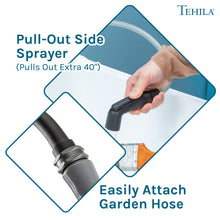 Cargar imagen en el visor de la galería, Tehila Space Saver Freestanding White Utility Sink with Black Finish Gooseneck Faucet and Side Sprayer