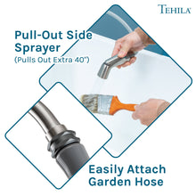 Carregar imagem no visualizador da galeria, Tehila Space Saver Freestanding White Utility Sink with Stainless Steel Finish Gooseneck Faucet and Side Sprayer