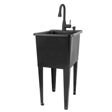 Carregar imagem no visualizador da galeria, Tehila Space Saver Freestanding Black Utility Sink with Black Finish Low-Profile Pull-Down Faucet