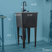 Carregar imagem no visualizador da galeria, Tehila Space Saver Freestanding Black Utility Sink with Black Finish Low-Profile Pull-Down Faucet