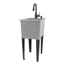 Carregar imagem no visualizador da galeria, Tehila Space Saver Freestanding Grey Utility Sink with Black Finish Low-Profile Pull-Down Faucet