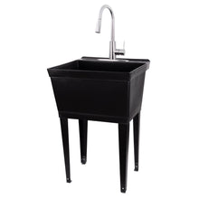Cargar imagen en el visor de la galería, Tehila Standard Freestanding Black Utility Sink with Stainless Steel Finish High-Arc Pull-Down Faucet