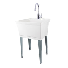 Carregar imagem no visualizador da galeria, Tehila Standard Freestanding White Utility Sink with Chrome Finish High-Arc Pull-Down Faucet