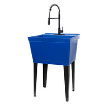 Load image into Gallery viewer, Tehila Standard Freestanding Blue Utility Sink with Black Finish High-Arc Coil Pull-Down Faucet