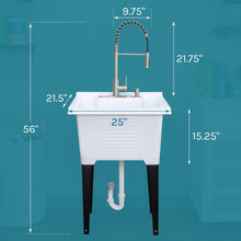 Load image into Gallery viewer, Tehila Luxe Freestanding White Utility Sink with Stainless Steel Finish High-Arc Coil Pull-Down Faucet