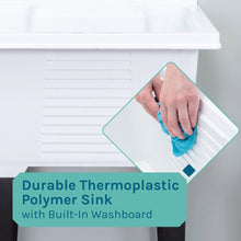 Load image into Gallery viewer, Tehila Luxe Freestanding White Utility Sink with Stainless Steel Finish High-Arc Coil Pull-Down Faucet