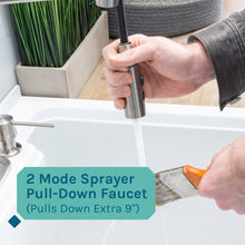 Load image into Gallery viewer, Tehila Luxe Freestanding White Utility Sink with Stainless Steel Finish High-Arc Coil Pull-Down Faucet