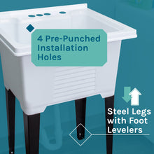 Carregar imagem no visualizador da galeria, Tehila Luxe Freestanding White Utility Sink with Black Finish Low-Profile Pull-Down Faucet