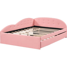 Carregar imagem no visualizador da galeria, Full Size PU Upholstered Tufted Daybed with Trundle and Cloud Shaped Guardrail, Pink