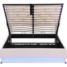 Load image into Gallery viewer, Full Size Upholstered Bed with Hydraulic Storage System and LED Light, Modern Platform Bed with Button-tufted Design Headboard, Beige