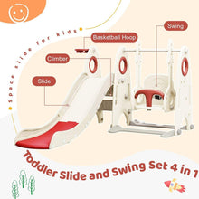 Carregar imagem no visualizador da galeria, 4 in 1 Toddler Slide and Swing Set, Kids Playground Climber Slide Playset with Basketball Hoop,Freestanding Combination for babies