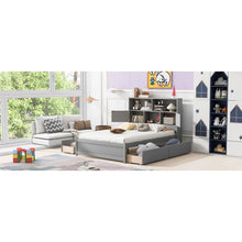 Carregar imagem no visualizador da galeria, Full Size Platform Bed with Storage Headboard, Charging Station and 4 Drawers, Gray