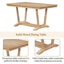 Carregar imagem no visualizador da galeria, Rustic 5-piece Dining Table Set with 4 Upholstered Chairs, 59-inch Rectangular Dining Table with Trestle Table Base, Naural