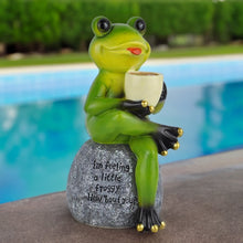 Cargar imagen en el visor de la galería, Coffee Drinking Frog Garden Statue with Funny Quote