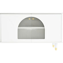 Load image into Gallery viewer, Contemporary TV Stand with Adjustable Shelves for TVs Up to 78", Stylish Media Console with Gold Handles and Arch Fluted Glass Doors, Delicate Entertainment Center for Living Room, White