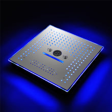 Carregar imagem no visualizador da galeria, Flushed Mounted Brushed Nickel 16'' x 16'' Shower Head: Featuring 64 LED Lights, Music, Rainfall, Waterfall, Mist, 360 Degrees Rotation, and Hydro Jet Technology