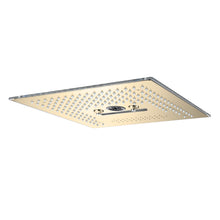 Carregar imagem no visualizador da galeria, Flushed Mounted Brushed Gold 16'' x 16'' Shower Head: Featuring 64 LED Lights, Music, Rainfall, Waterfall, Mist, 360 Degrees Rotation, and Hydro Jet Technology